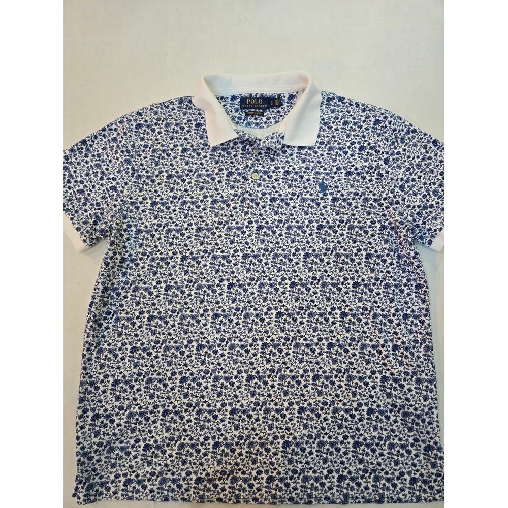 Polo Ralph Lauren Floral Design All Over Print Blue & White Men's Large Slim Fit